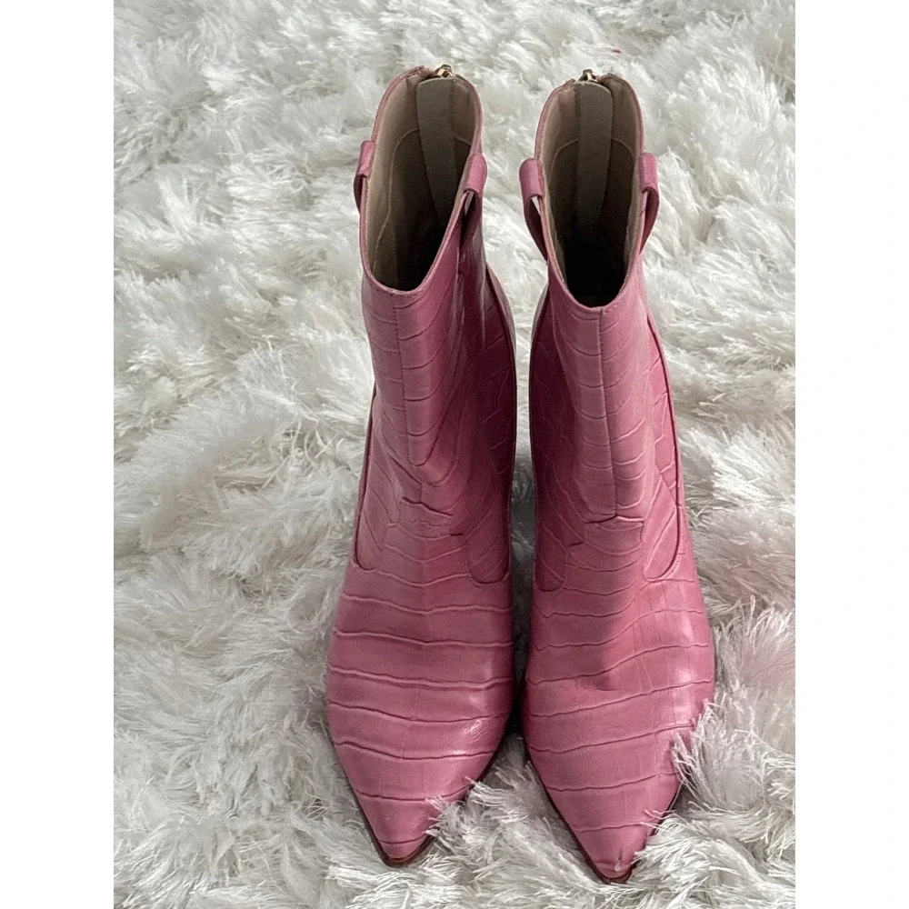 Raye Revolve Leon Pink Croc Embossed Pointed Toe Western Ankle Heel Boots 9